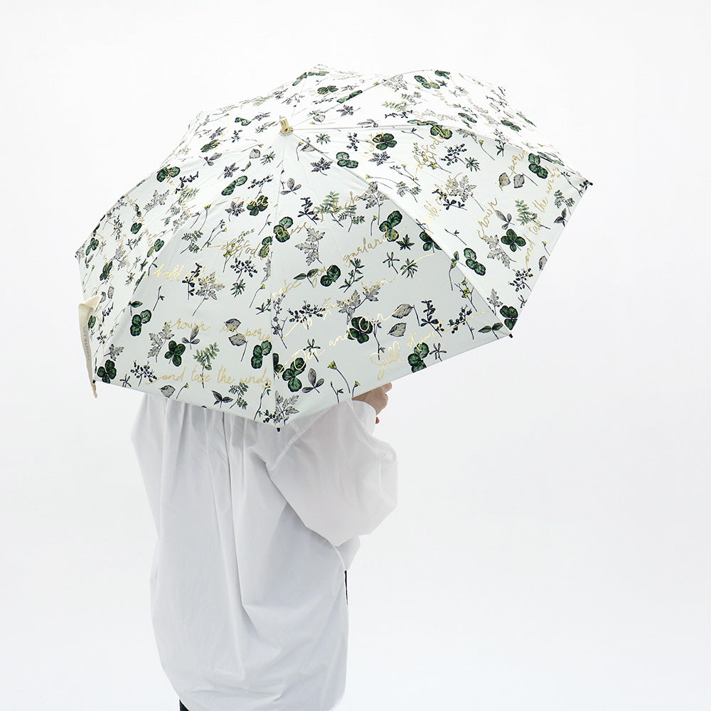 日傘 グリーン 50cm 1JI27715-15-43 / 手開き式 折りたたみ傘 晴雨兼用 ボタニカル箔押し