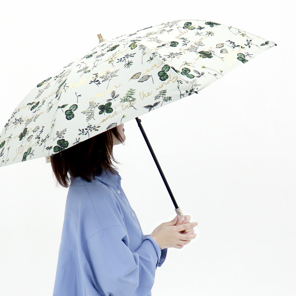 日傘 グリーン 50cm 1JI27715-15-43 / 手開き式 折りたたみ傘 晴雨兼用 ボタニカル箔押し