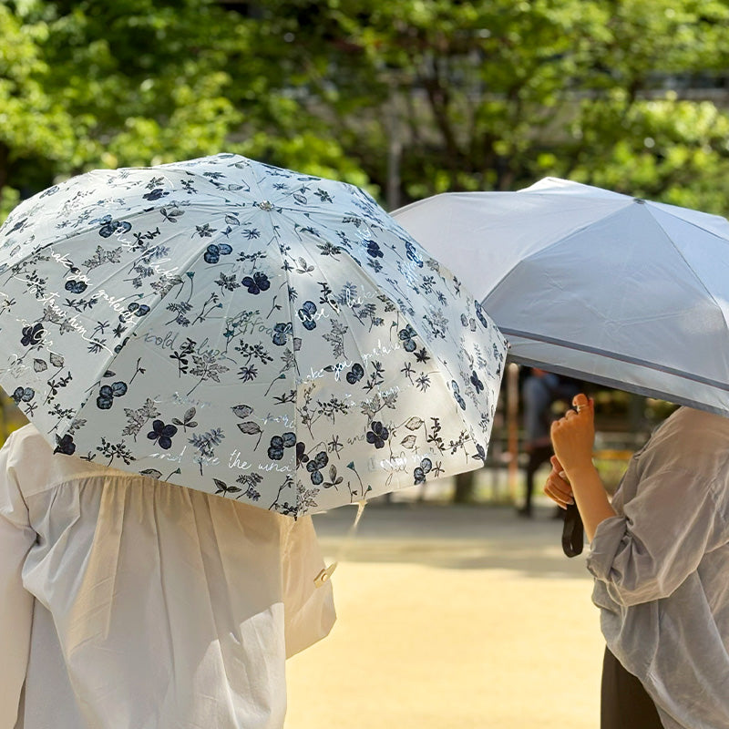 日傘 ブルー 50cm 1JI27715-15-35  / 手開き式 折りたたみ傘 晴雨兼用 ボタニカル箔押し