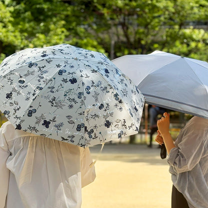 日傘 ブルー 50cm 1JI27715-15-35  / 手開き式 折りたたみ傘 晴雨兼用 ボタニカル箔押し