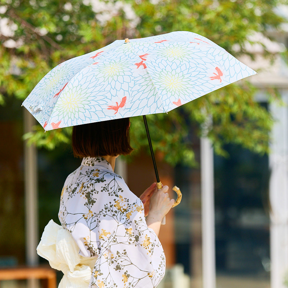 日傘 金魚 金赤 50cm / 手開き式 折りたたみ傘 晴雨兼用