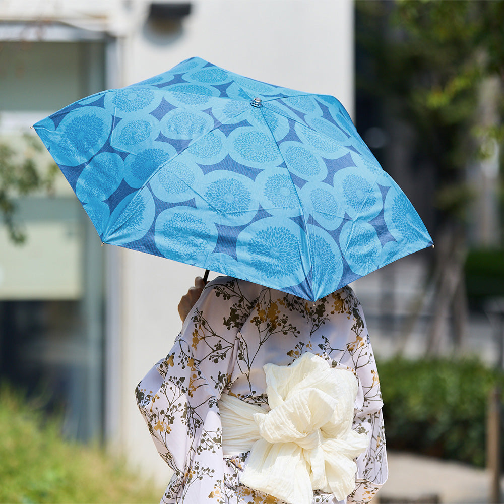 日傘 ピンポンマム 青藍 50cm / 手開き式 折りたたみ傘 晴雨兼用