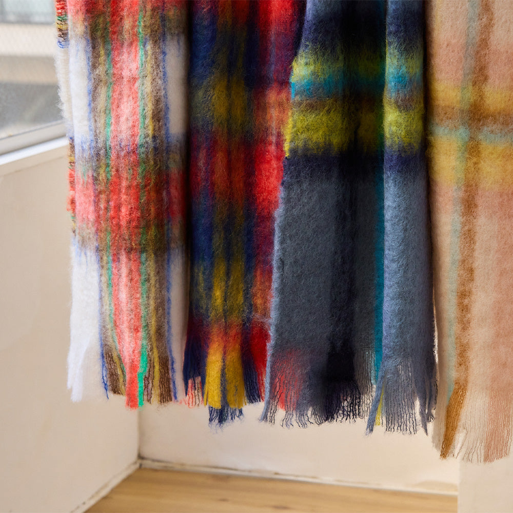マフラー タータン ブルーベージュ / Mohair Tartan
