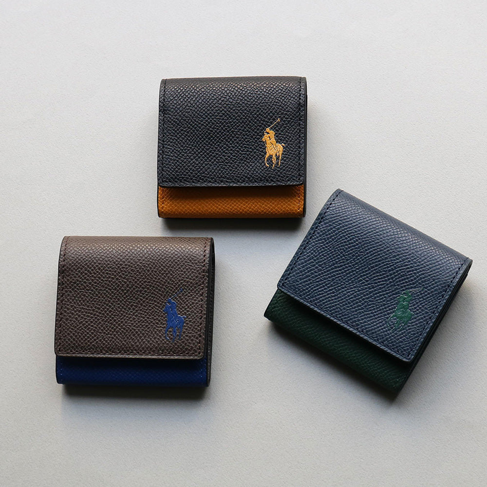 財布 ダークブラウン ブルー フラップ型コインケース P-NCP264-35 / N Combe w Contrast Pony series ニューコントラストポニー